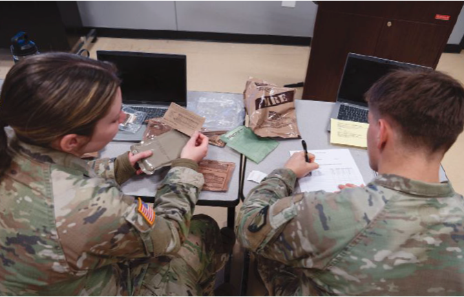 KN365 cadets assess an MRE to determine if its nutrients meet a soldier’s tactical fueling needs.