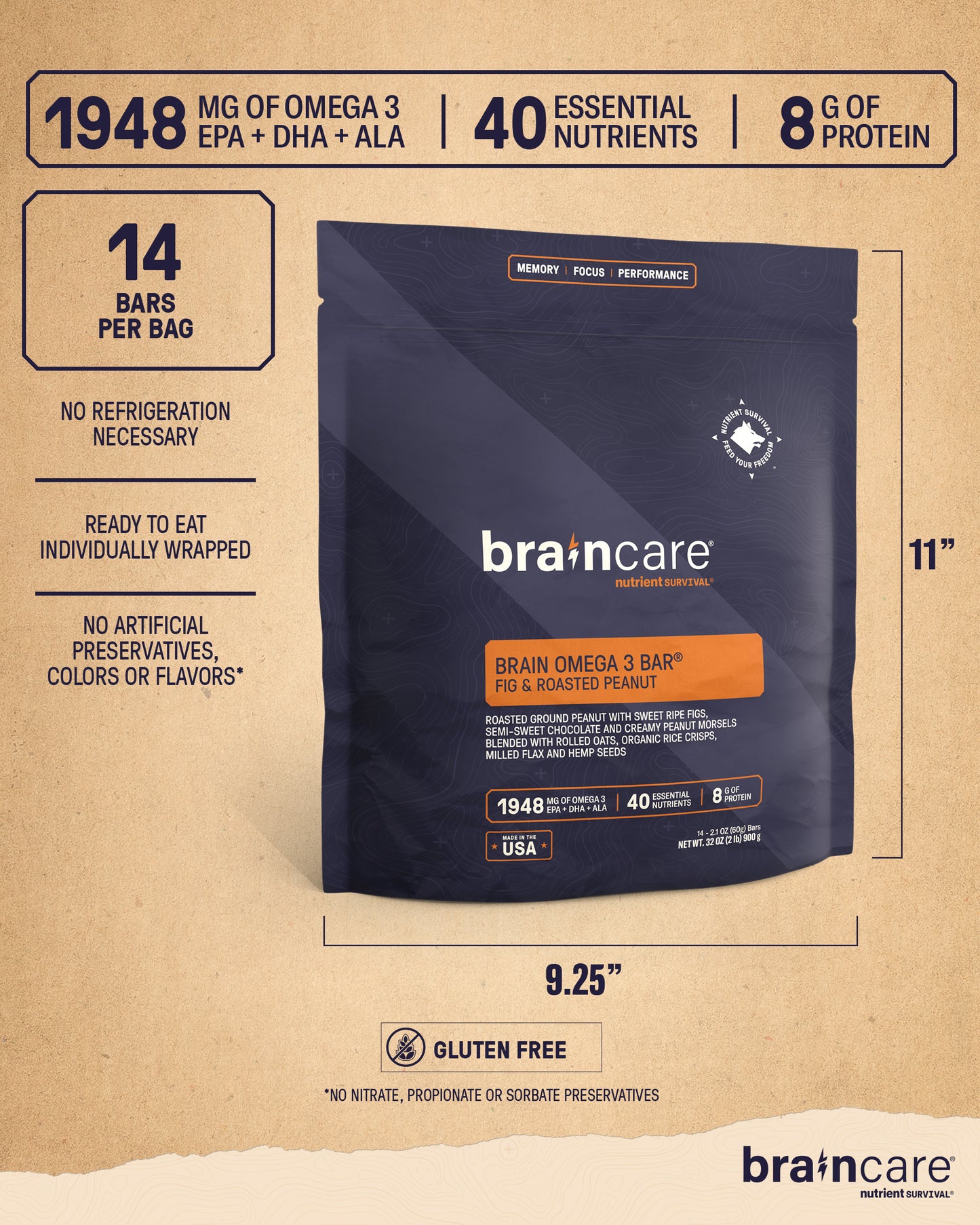 Brain Omega 3 Bar® - Fig & Roasted Peanut