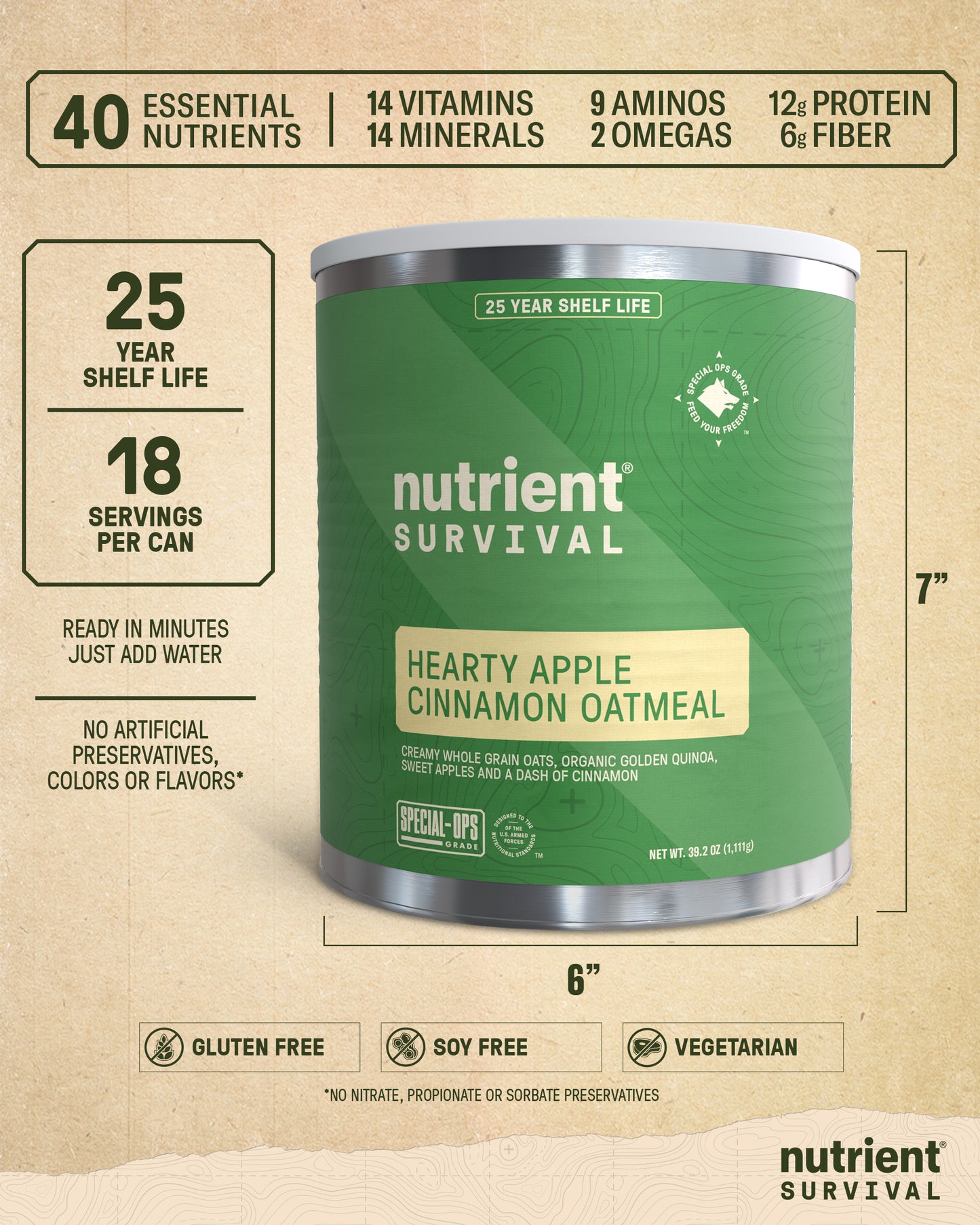 Hearty Apple Cinnamon Oatmeal 6 Cans