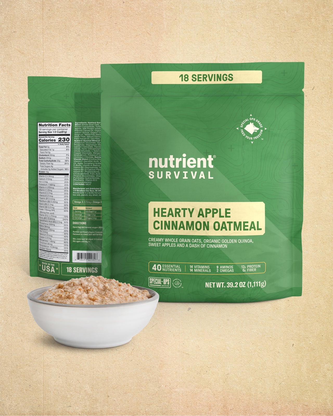 Hearty Apple Cinnamon Oatmeal Pantry Pack