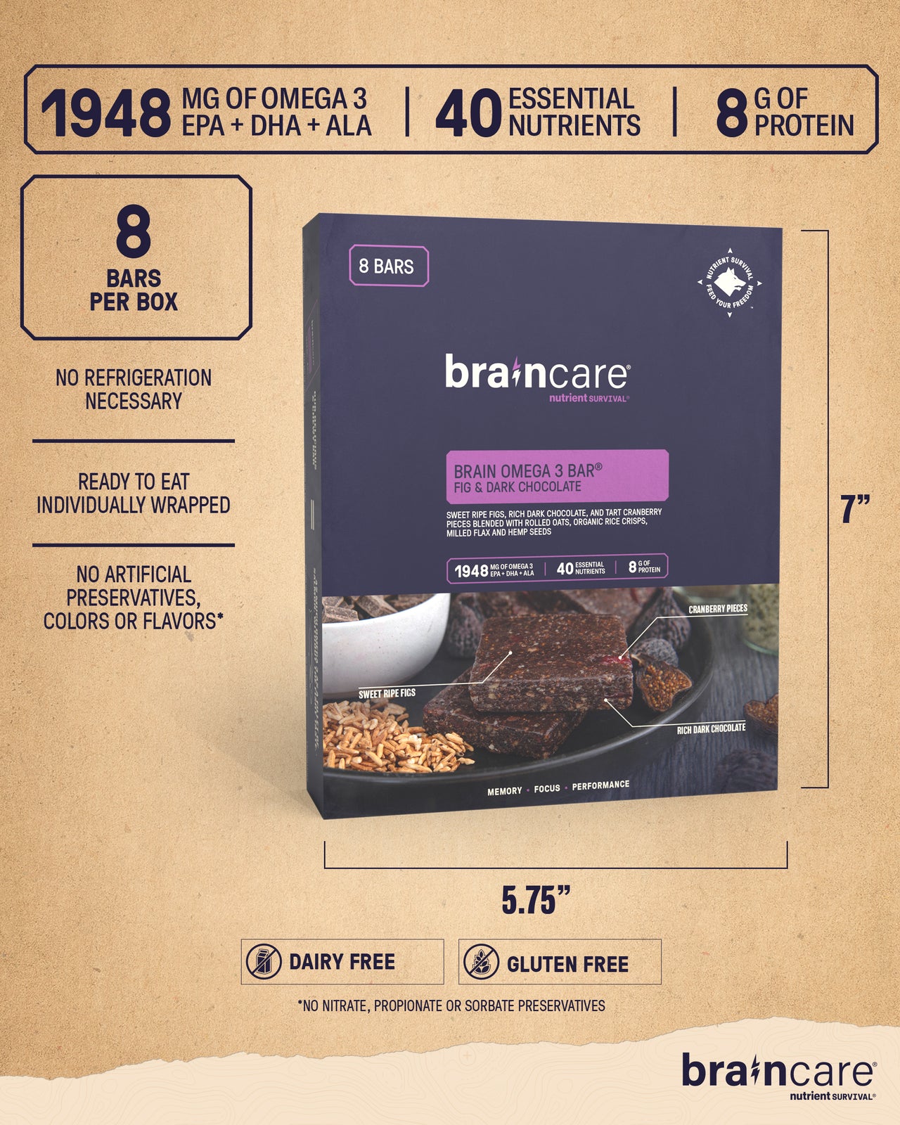 Brain Omega 3 Bar® - Fig & Dark Chocolate - Box (8 Count)