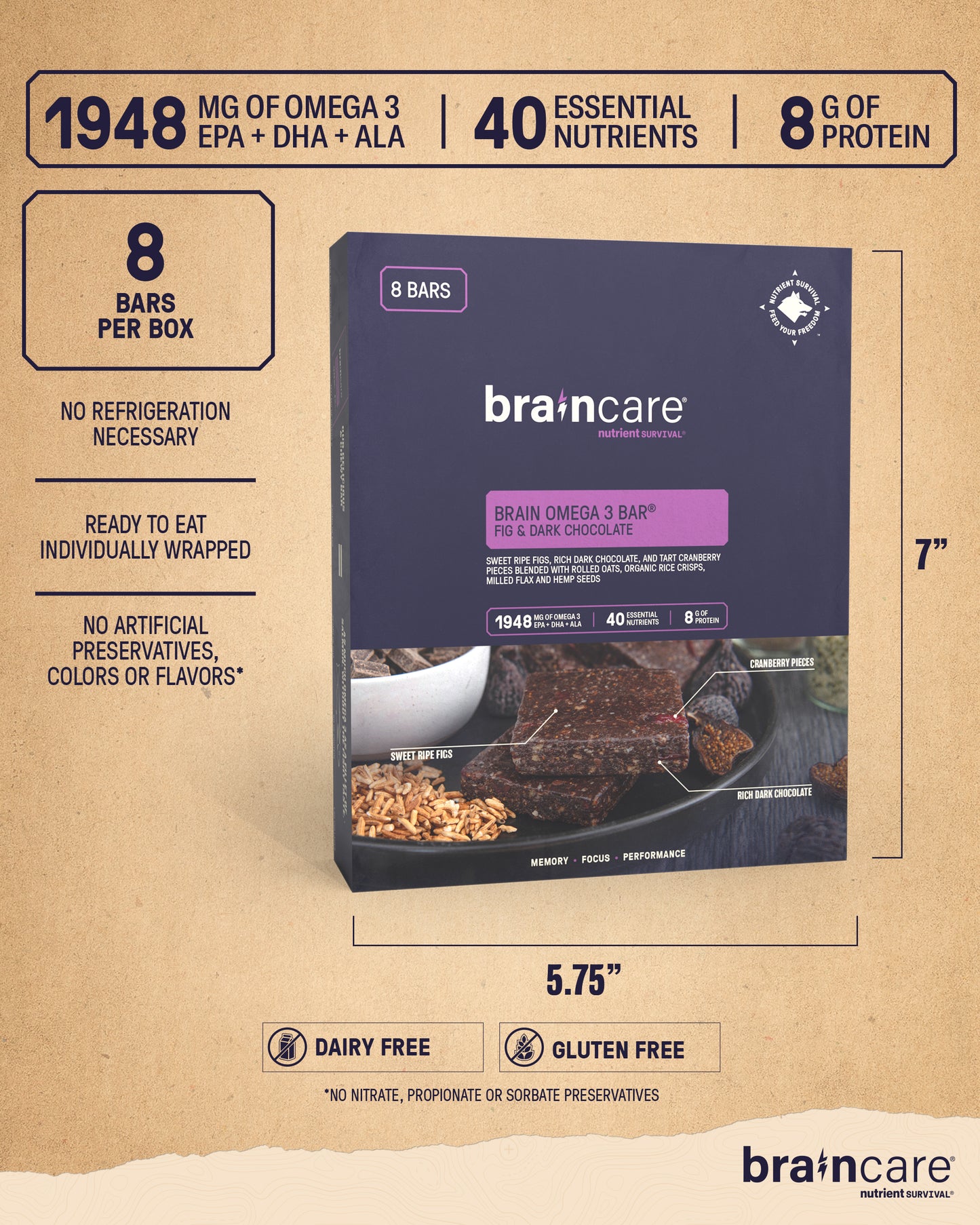 Brain Omega 3 Bar® - Fig & Dark Chocolate - Singles 8-Pack