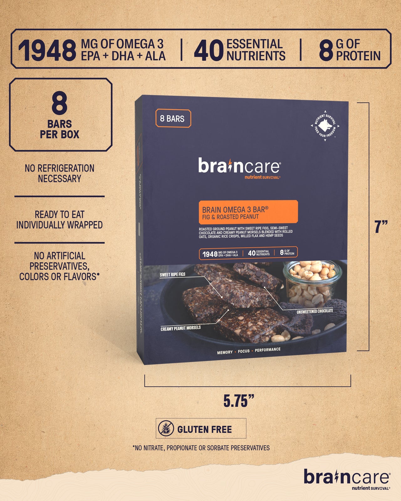 Brain Omega 3 Bar® - Fig & Roasted Peanut - Box (8 Count)