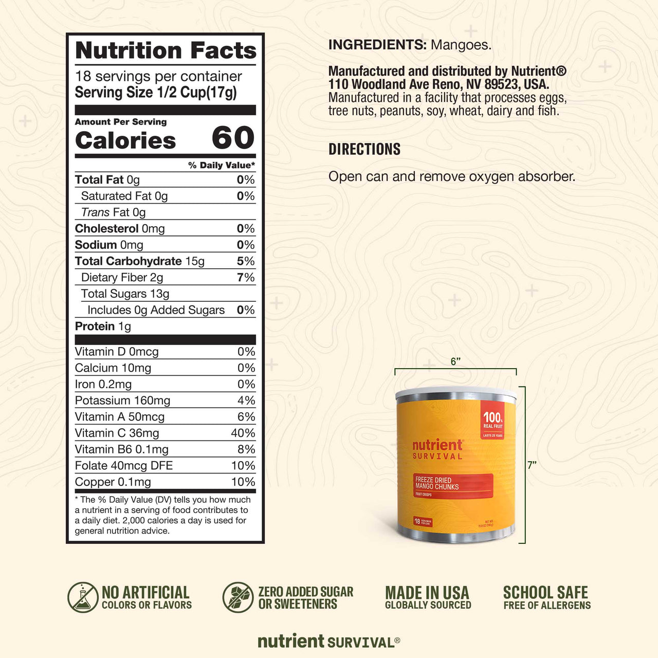 Freeze Dried Mango Chunks #10 Can