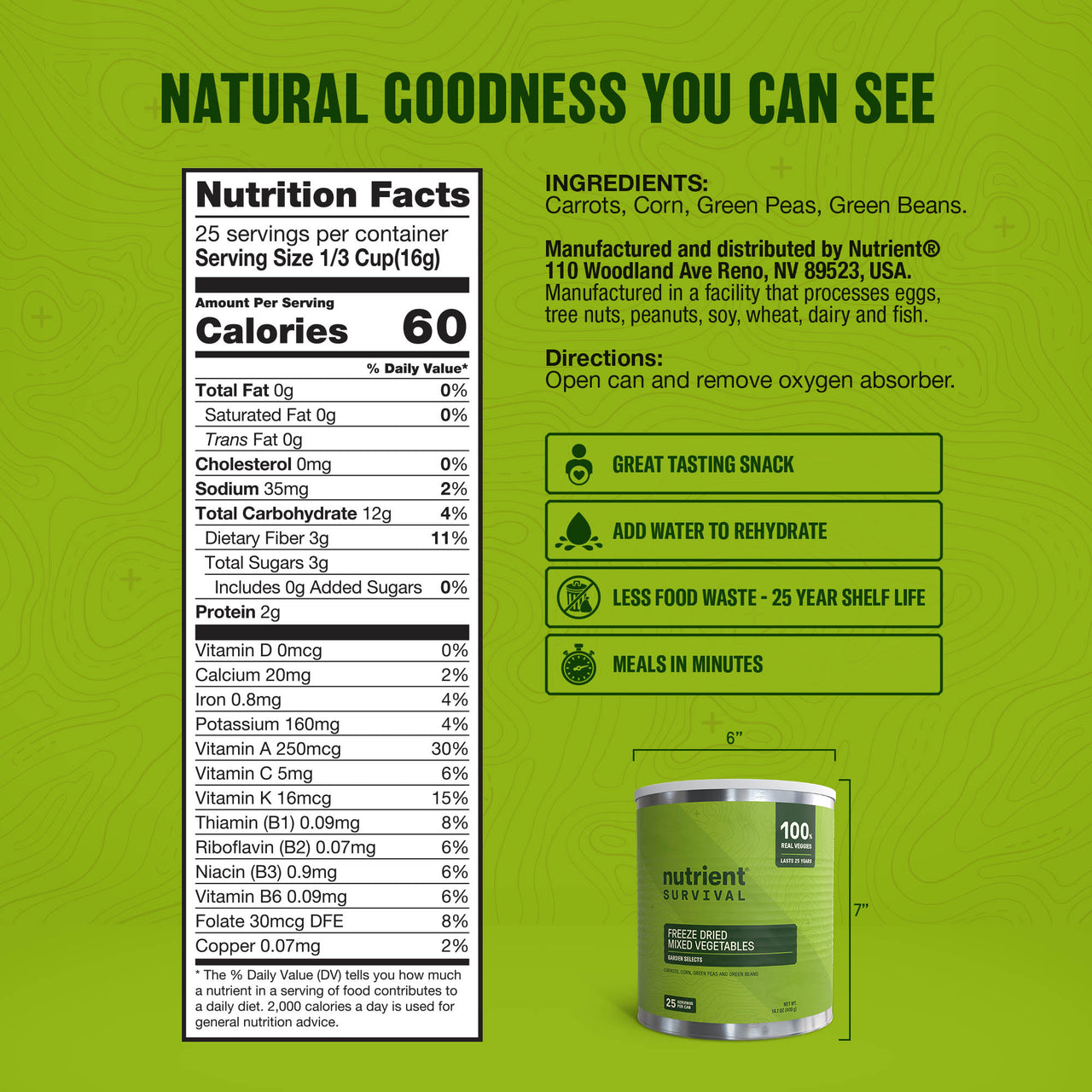 Freeze Dried Mixed Vegetables #10 Can