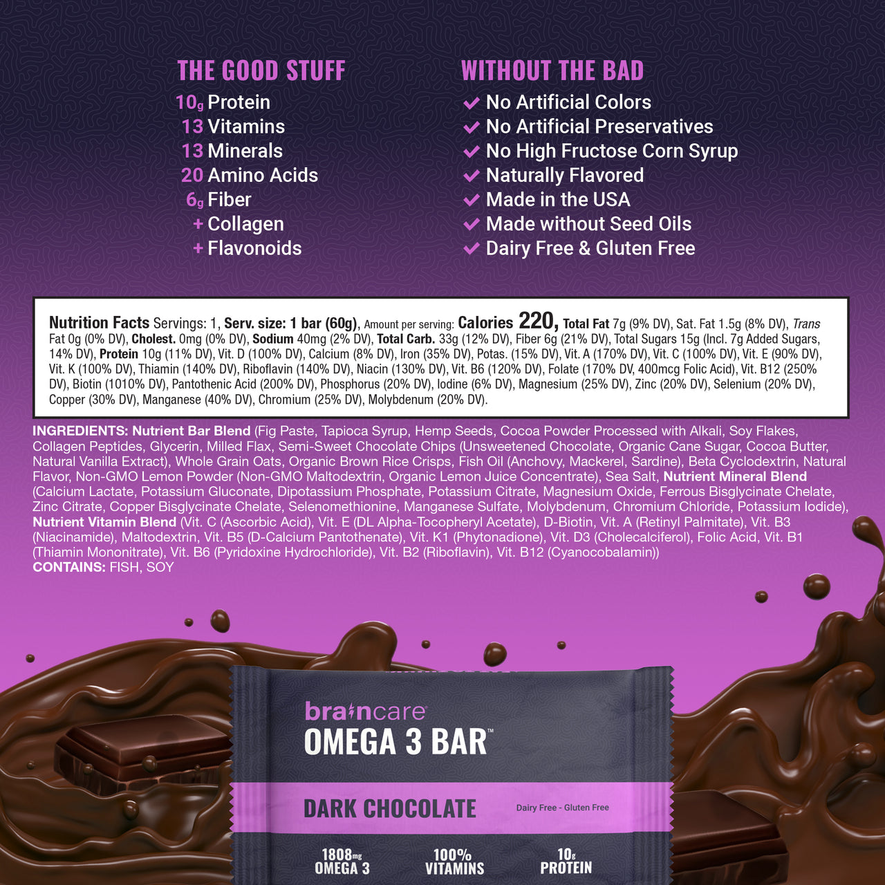 Omega 3 Bar® - Dark Chocolate - Box (8 Count)